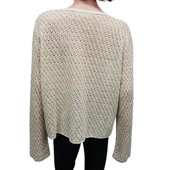 MANGO MNG Lurex Knitted Cardigan Sweater Women Plus 3XL Cream Gold Tie front - Picture 11 of 14